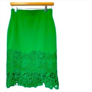 Olivia Blu green crochet lace pencil skirt Small straight emerald
